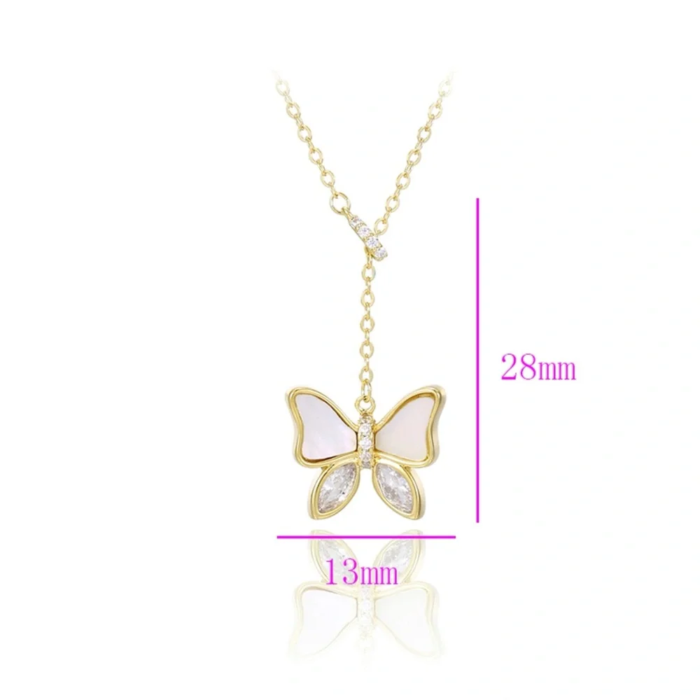 Butterfly Y Necklace | Mother of Pearl & CZ Stone 14k Gold Plated